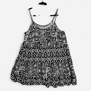 Mossimo XL Black White Boho Geometric Tiered Babydoll Mini Dress Beach Summer